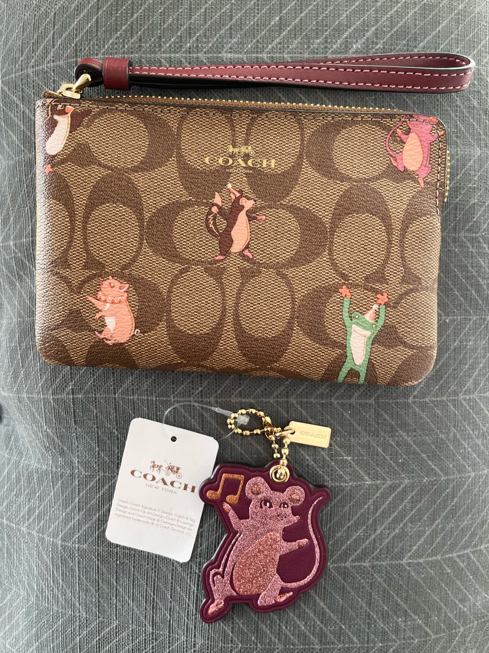 NWT Coach Dancing Whimsical Party Animal Key Chain, NWOT Wristlet & 1 Dust Bag